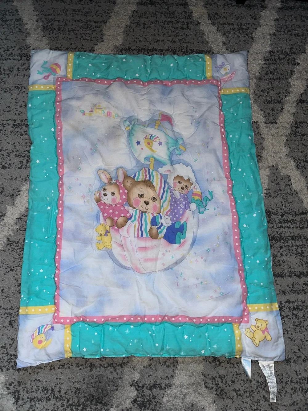 Vintage Riegel Teddy Beddy Bear quilt blanket comforter 80’s moon boat lamb bun
